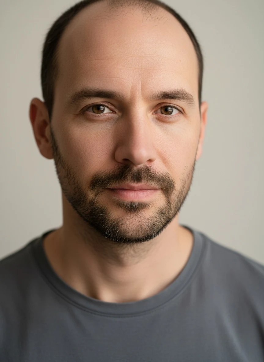 Heavy stubble with a tidy neckline