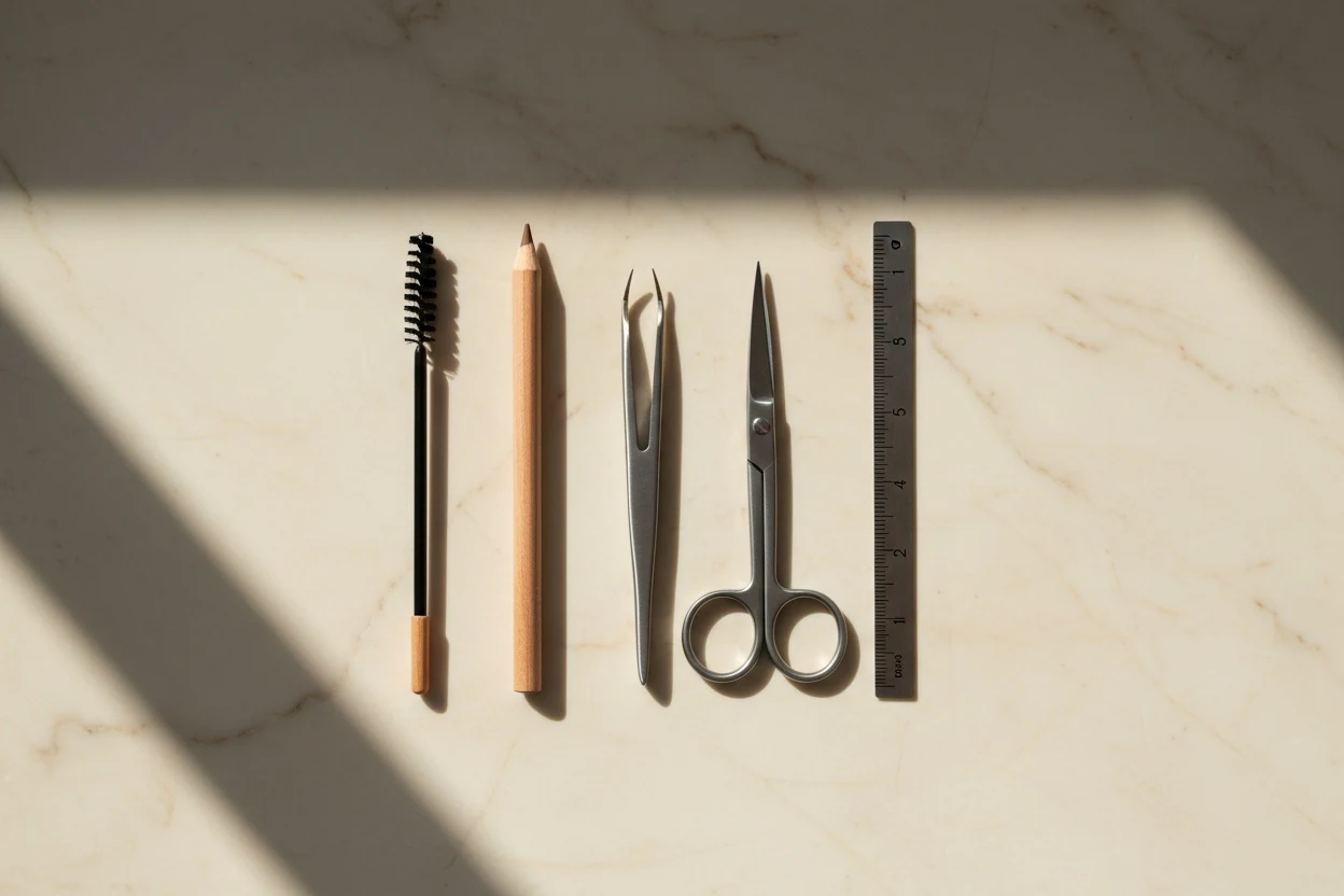 A brow pencil, spoolie, scissors, tweezers and a ruler: brow mapping needs nothing more than a straight edge and a pencil