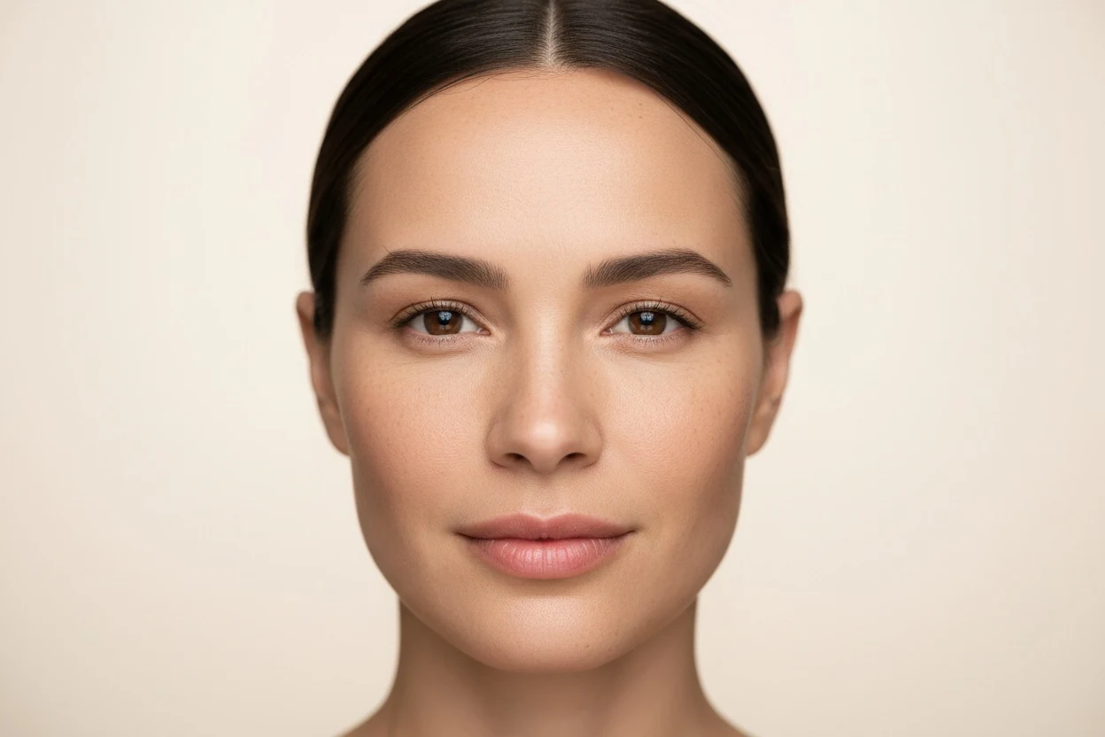 A face with the hairline visible — the upper third cannot be measured without it