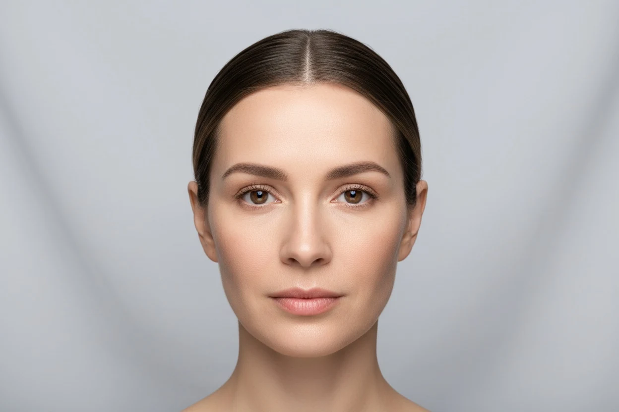 A face straight on under perfectly even light — the only condition in which a left-right comparison means anything
