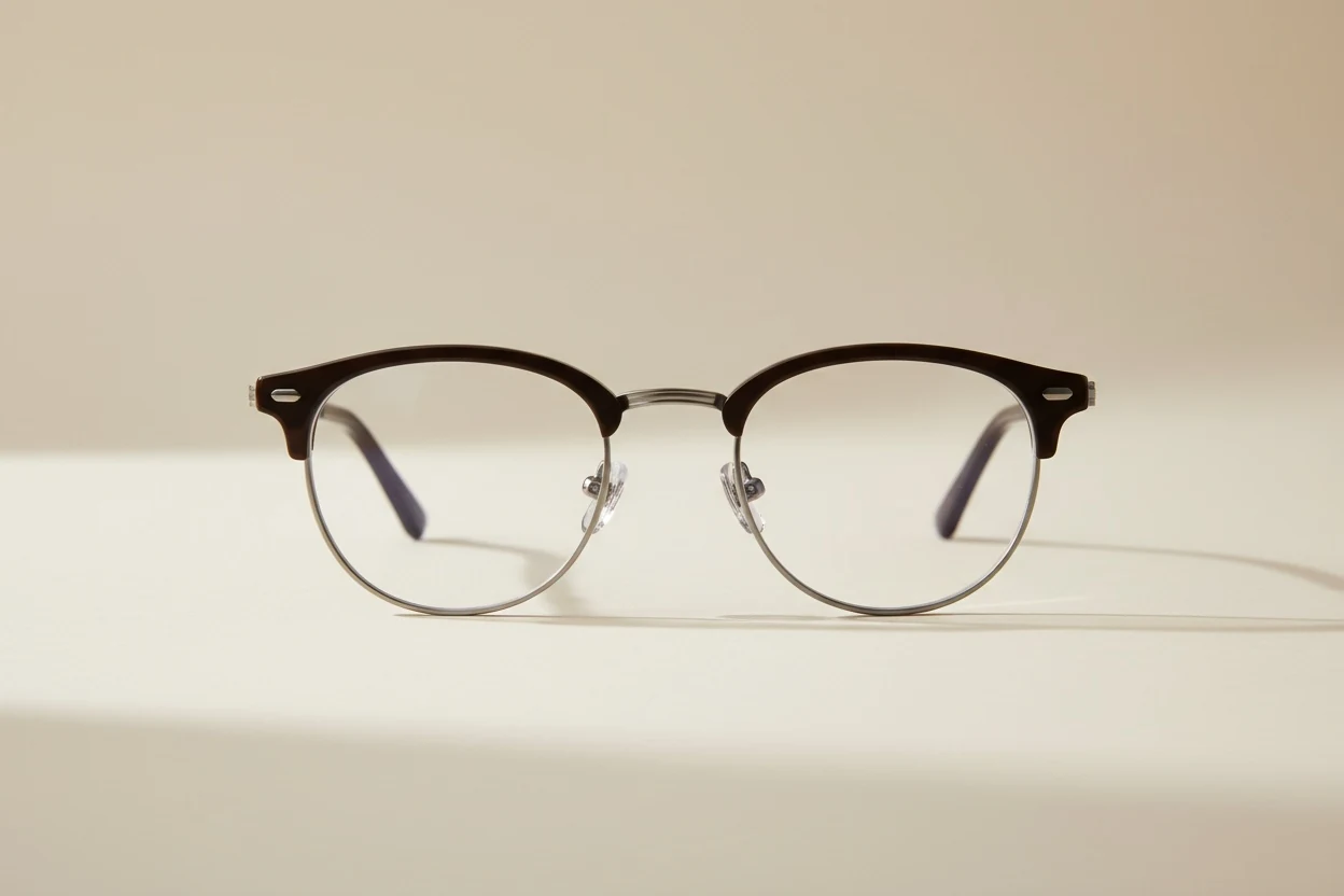 Browline frames — a heavy top bar over a thin lower rim