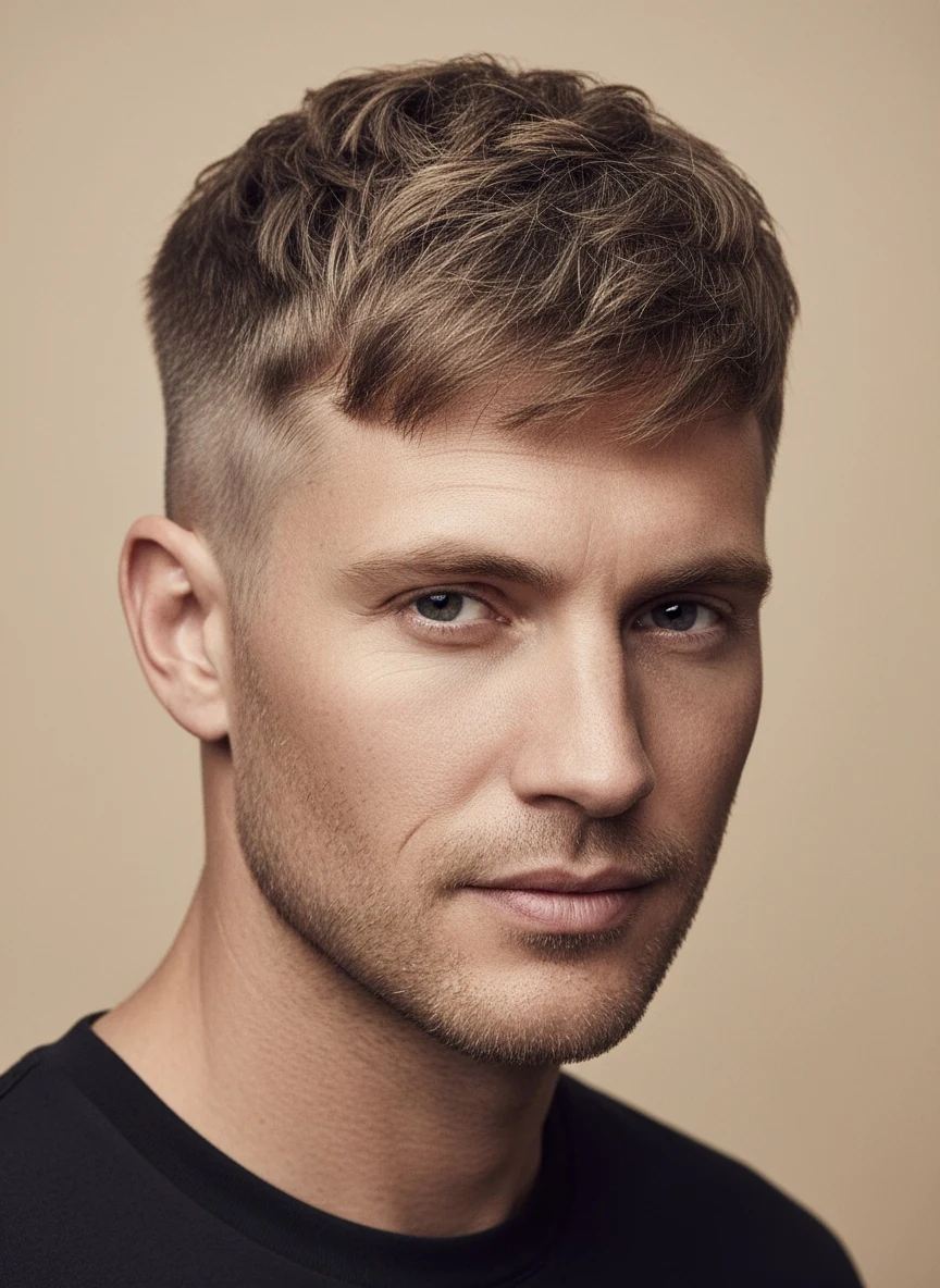 A high skin fade with a textured crop on top